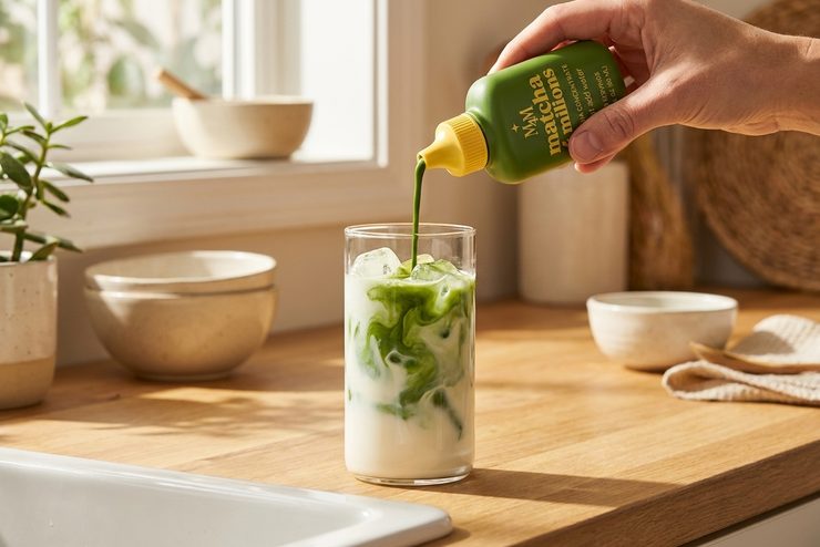 Drop a lifestyle photo — pouring matcha
